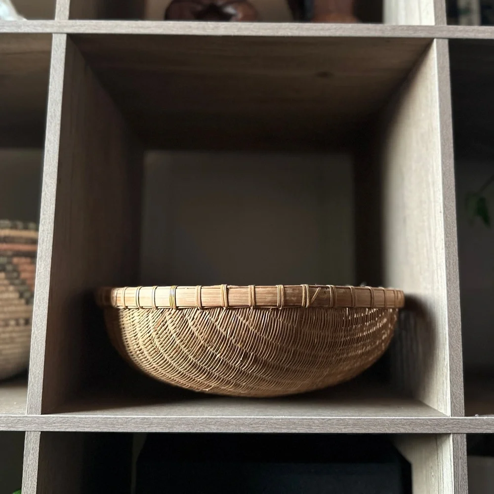 Vintage Bohemian Wicker Rattan Rice Basket Bowl Wall Decor